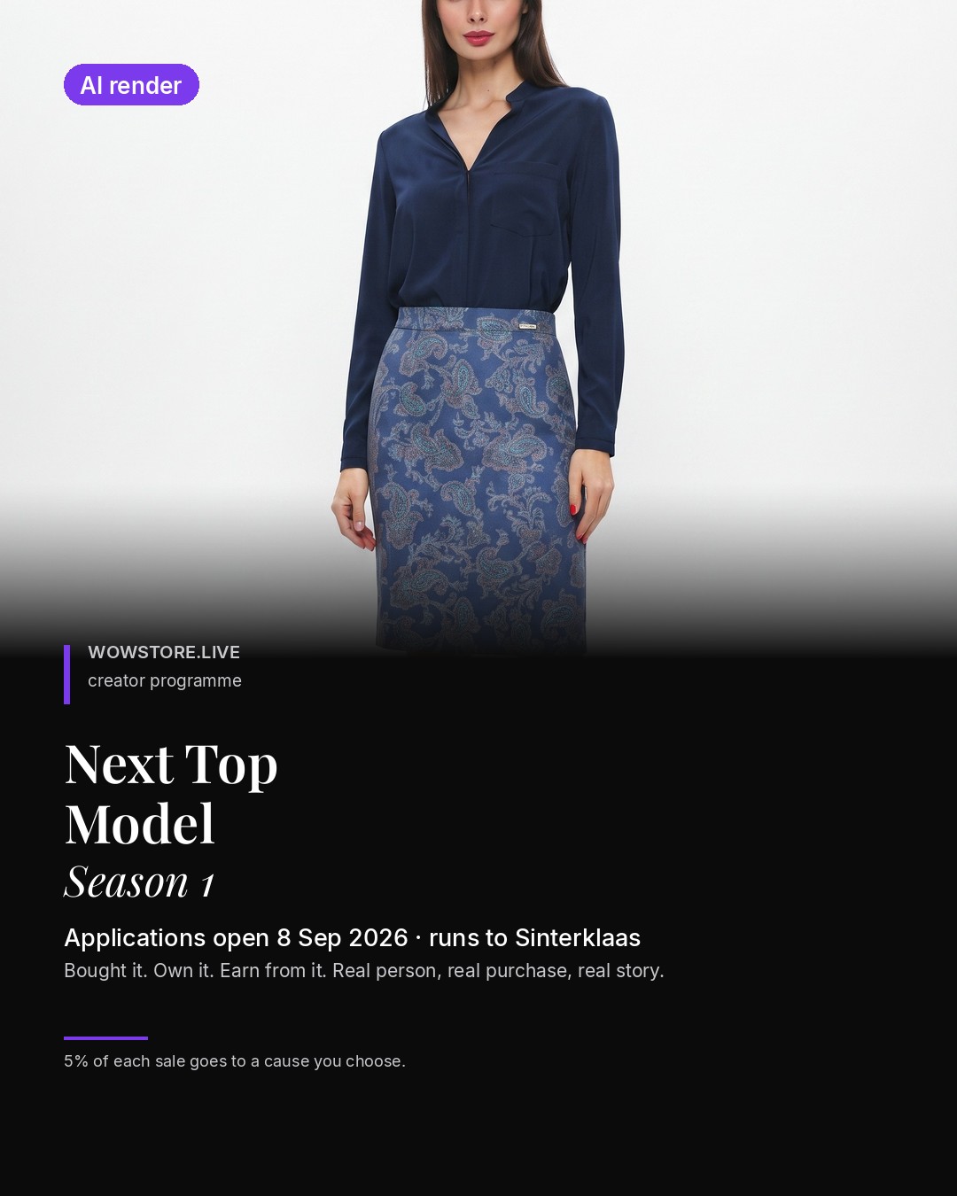 Next Top Model Season 1 - portrait banner, AI render of real WowStore pieces